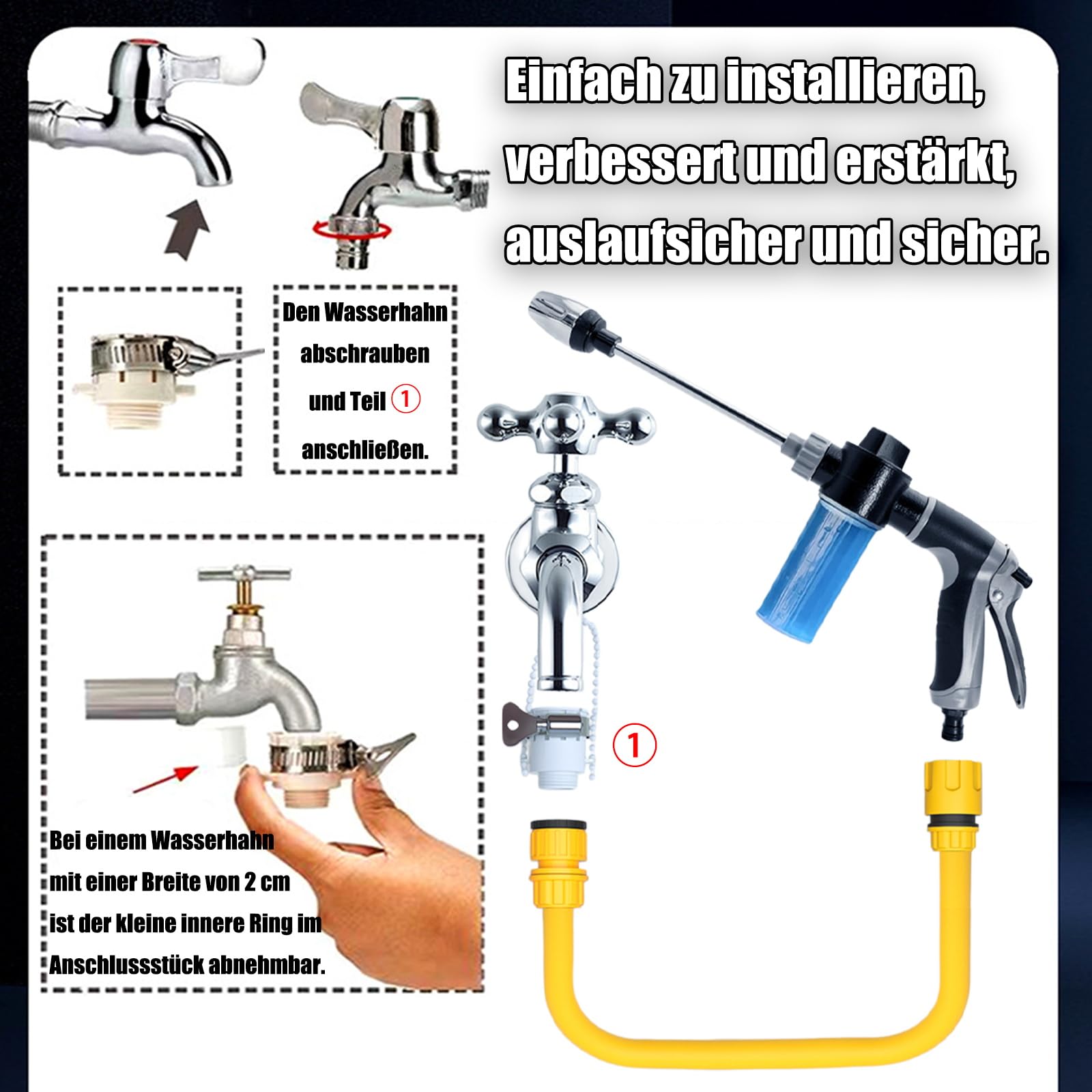 Power Jet Hochdruckpistole – Powerjet Wasser, 3 Sprühmodi mit Wasserblitz-Düse & TurboWasher-Zubehör, robuster Außenreiniger für Gartenschlauch, ideal für Autowäsche, Garten (Upgrade)
