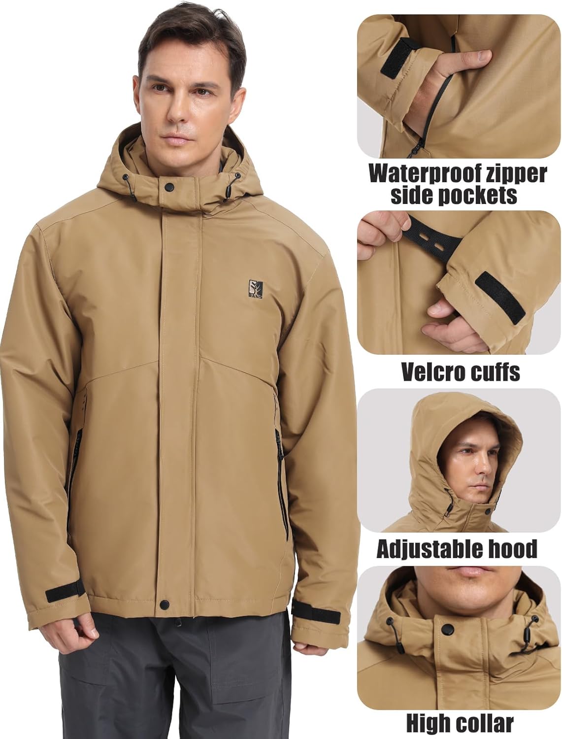Men's Winter Ski Jacket Water Resistant Warm Snow Coat Windproof Insulated Snowboard Rain Jackets with Hood