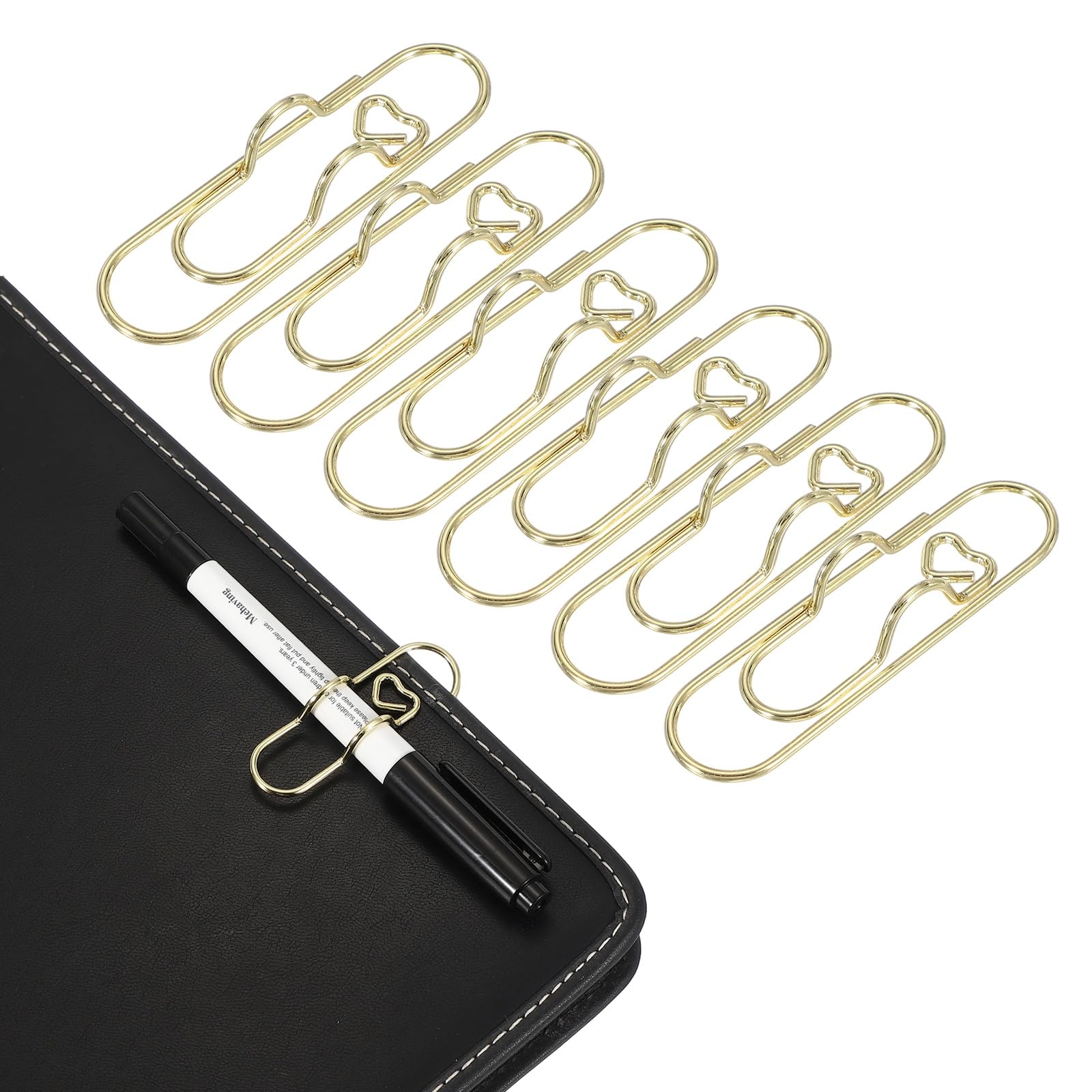 PATIKIL Pen Clip Holder for Notebook, 6 Pcs Heart Metal Pencil Holder Clips for Planners Accessories Books Journal Office Supplies, Gold