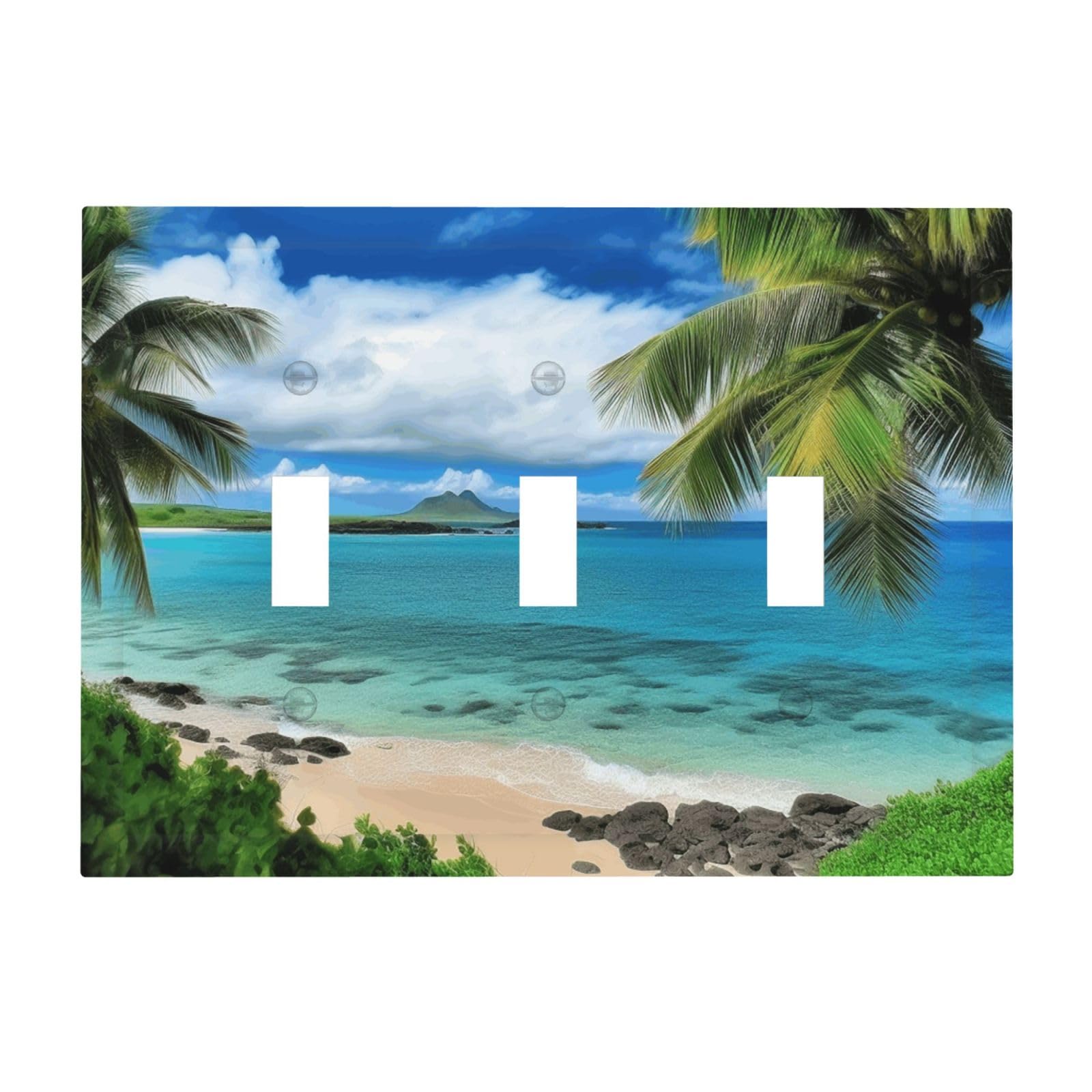 Decorator Light Switch Covers Tropical Palm Tree Hawaii Beach Wall Plate 3-Gang Mid Size 6.7" x 4.8" Triple Toggle Switch Wallplate Decorative 3 Gang Wall Switch Plate Covers