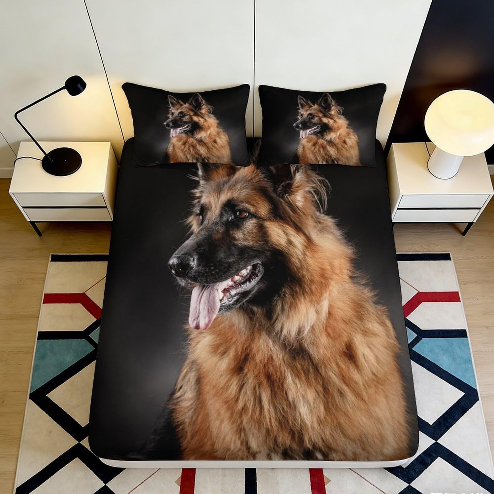 3D Printed German Shepherd Fitted Sheet Microfiber Anti-Slip Bed Cover Dog Decor for Bedroom Dorm Mattress Protection 140x200x25cm