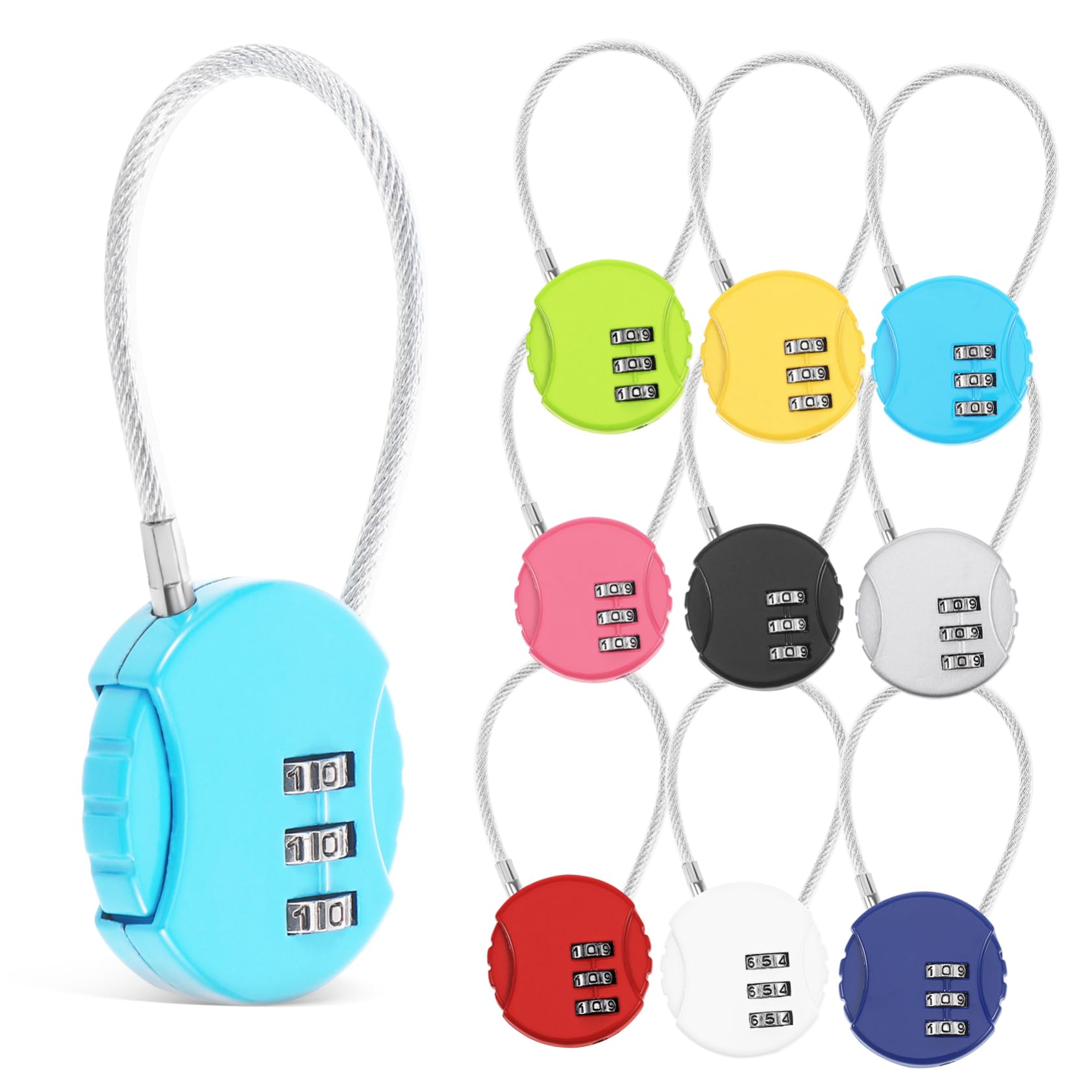 Homoyoyo 10 Candados para Equipaje Código de Aleación de Zinc y Cuerda de 13.5cm, Cerraduras Pequeñas Combinación para Maletas y Otros Objetos de Viaje