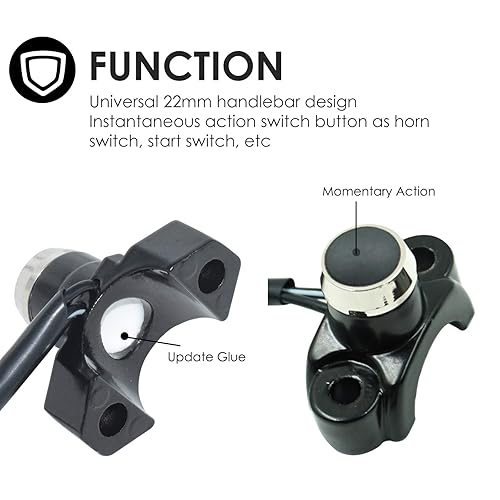 Miniatura 6 de Aluminio 78 "motocicleta manillar control cuerno inicio interruptor botón acción momentánea con dos conectores bala botón negro