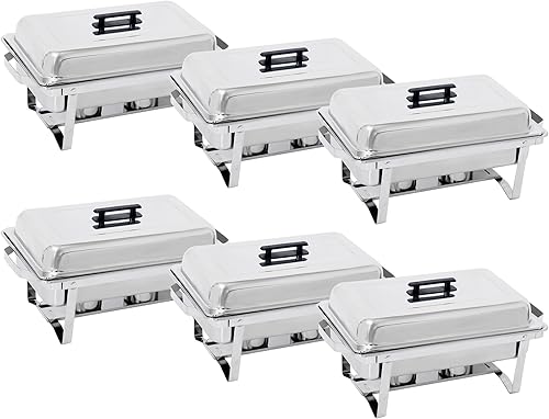 Miniatura 9 de HomGarden Juego de 6 platos de acero inoxidable de 8 cuartos de galón, juego completo de chafer de alta calidad para cocina, fiesta, banquete,