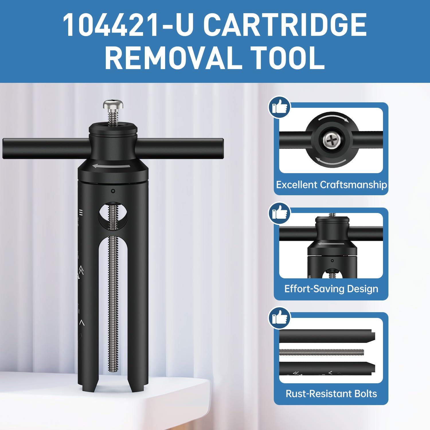 104421-U Strumento di rimozione della cartuccia, estrattore compatibile con cartucce a maniglia singola Moen 1200, 1222 e 1225, strumento idraulico per rimozione della cartuccia Moen (versione
