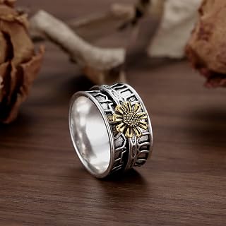 White Gold Plated Ancient Silver Cubic Zirconia Sunflower Design Wide Statement Ring Personalized Accessory Ideal for Women's Daily Casual Wear Party Holiday Anniversary Love Jewelry Gift