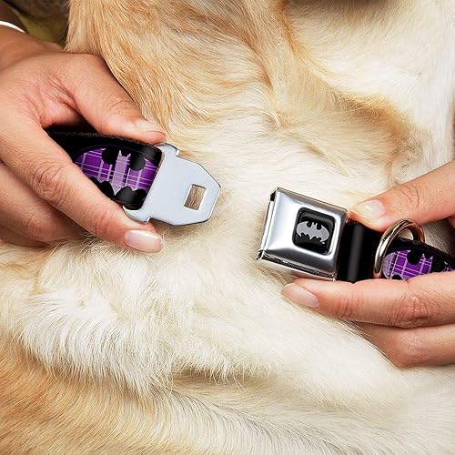 Miniatura 2 de Buckle-Down Collar de perro con hebilla de cinturón de seguridad, diseño a cuadros negros y morados, 1 pulgada de ancho, se adapta a cuello de 15 a