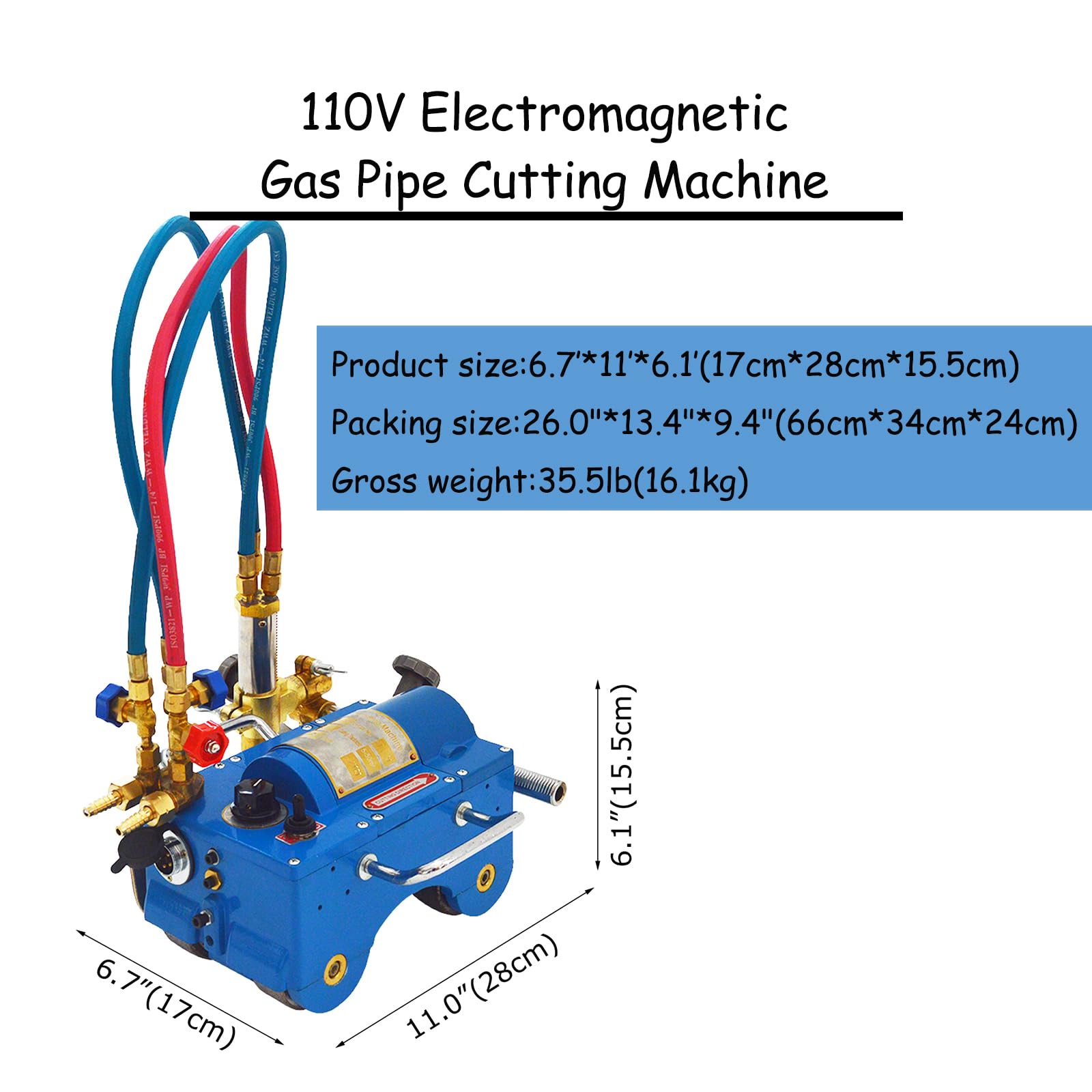 PreAsion Electromagnetic Gas Pipe Cutting Machine Torch Burner Beveler 110V CG2-11C Pipeline Gas Cutting Machine Cutting Tube Thickness 0.2’-4’