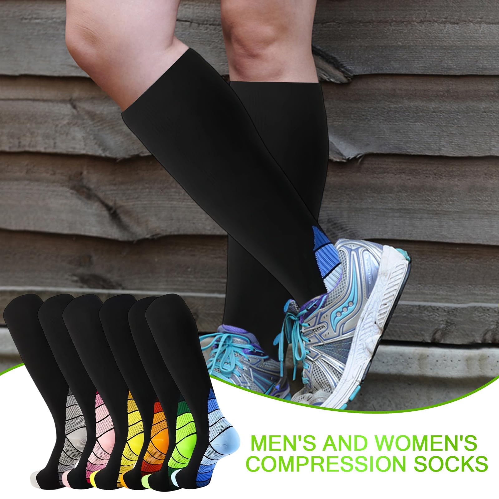 6 Pares Medias de Compresión Mujer Hombre, Calcetines Compresion, Medias de Compresion Varices, Compression