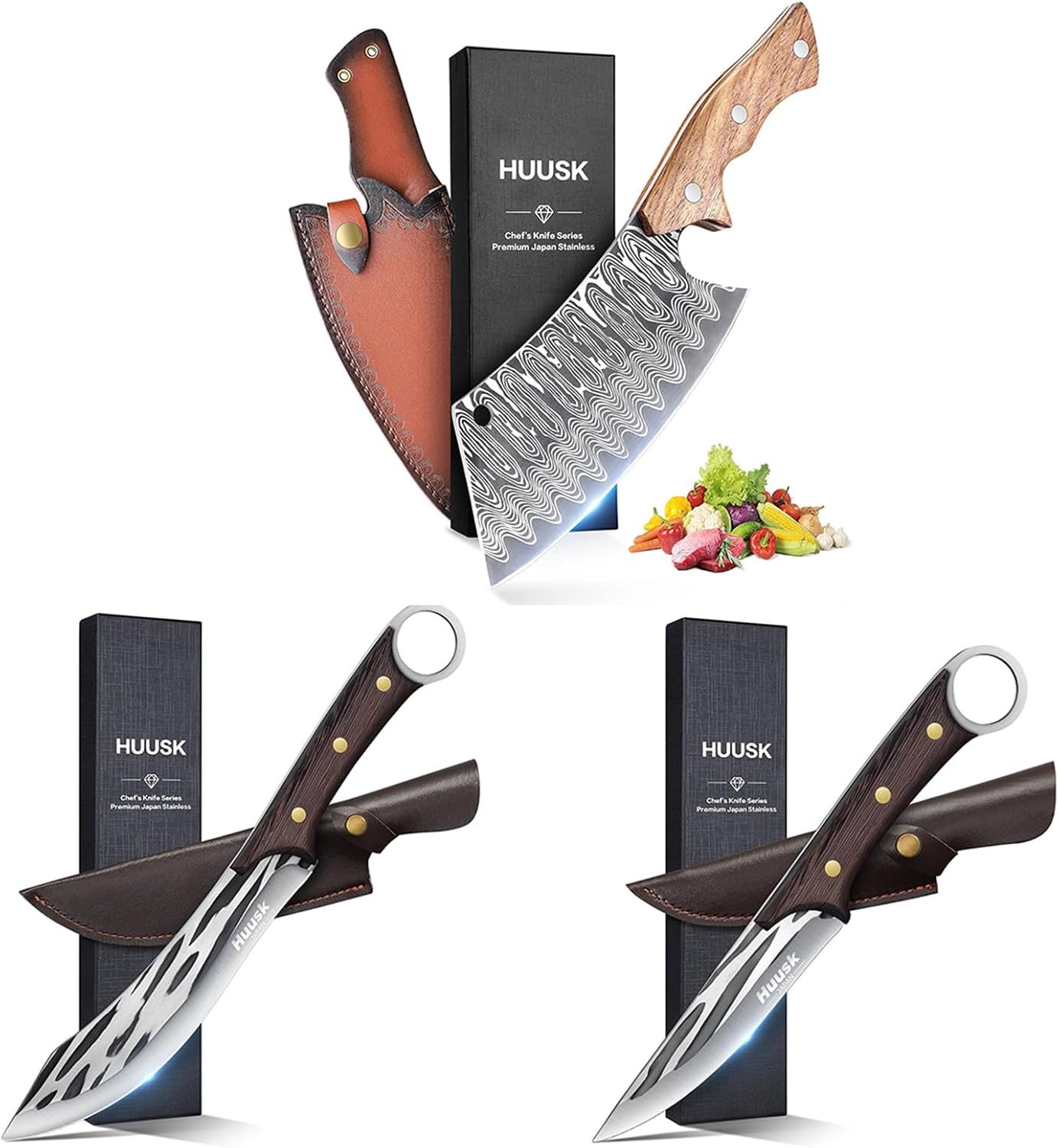 Huusk Japanese Hand Boning Knives Set Cleaver Knife