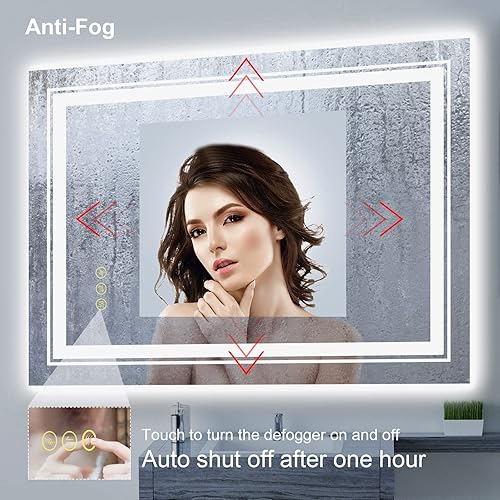 Miniatura 5 de Espejo de baño LED 40 x 24 pulgadas con luces delanteras y retroiluminadas espejo de tocador iluminado frontal antiniebla montaje en pared luces