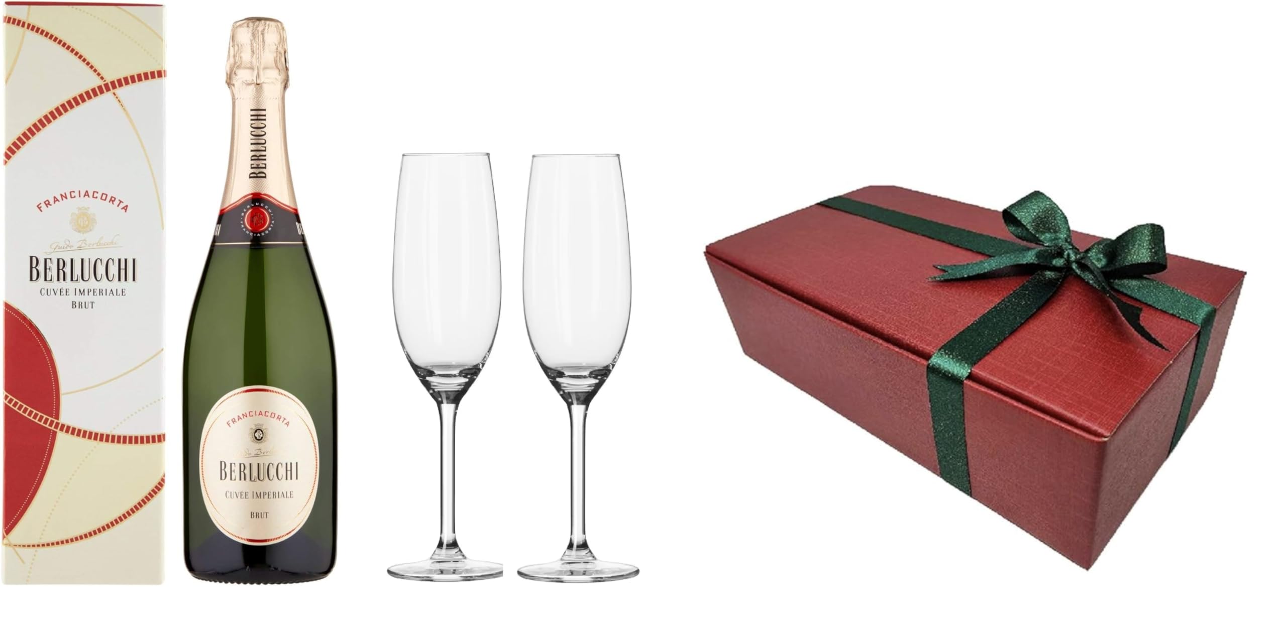 Cofanetto Regalo Franciacorta Berlucchi Cuvée Imperiale Brut 75cl + 2 Flutès in vetro