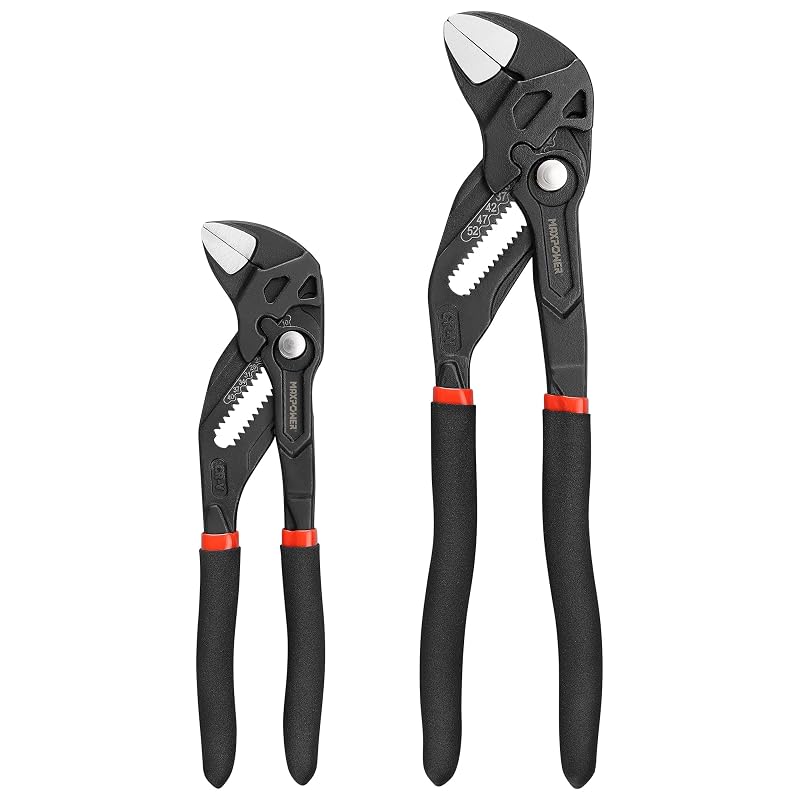 Kit de Alicates Tipo Chave MAXPOWER com Mandíbulas Paralelas Lisas, 17,8 cm e 25,4 cm, Abertura de 3,99 cm e 5,08 cm, 2 peças