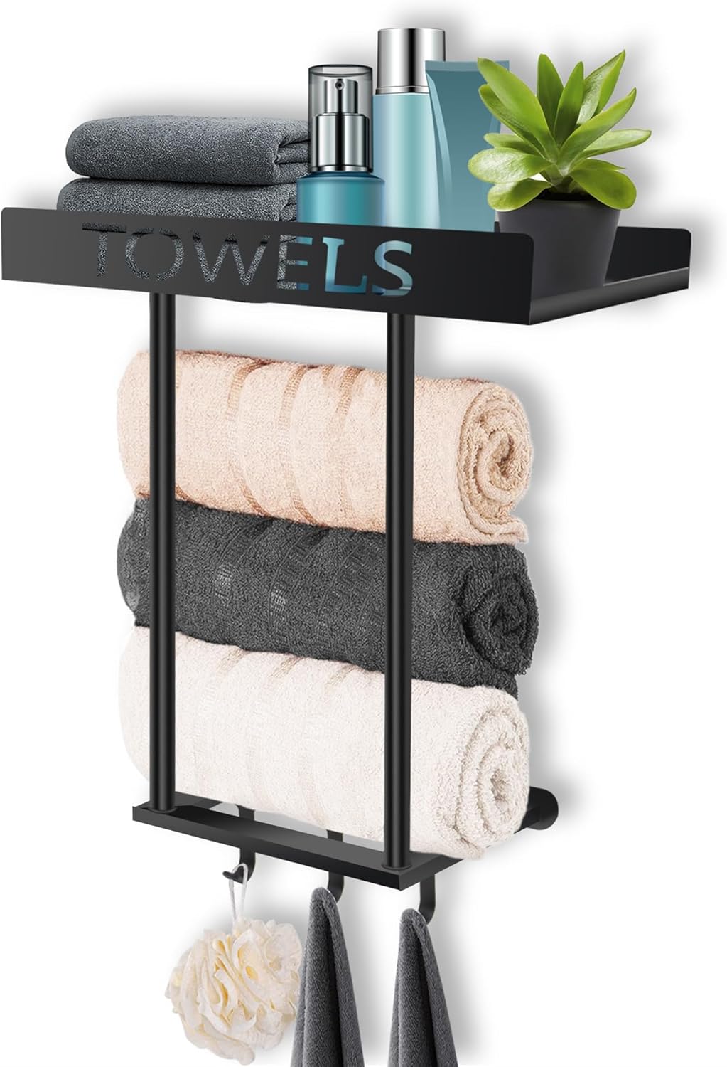 Towel Racks for Bathroom Wall Mounted, Black Towel Holder
