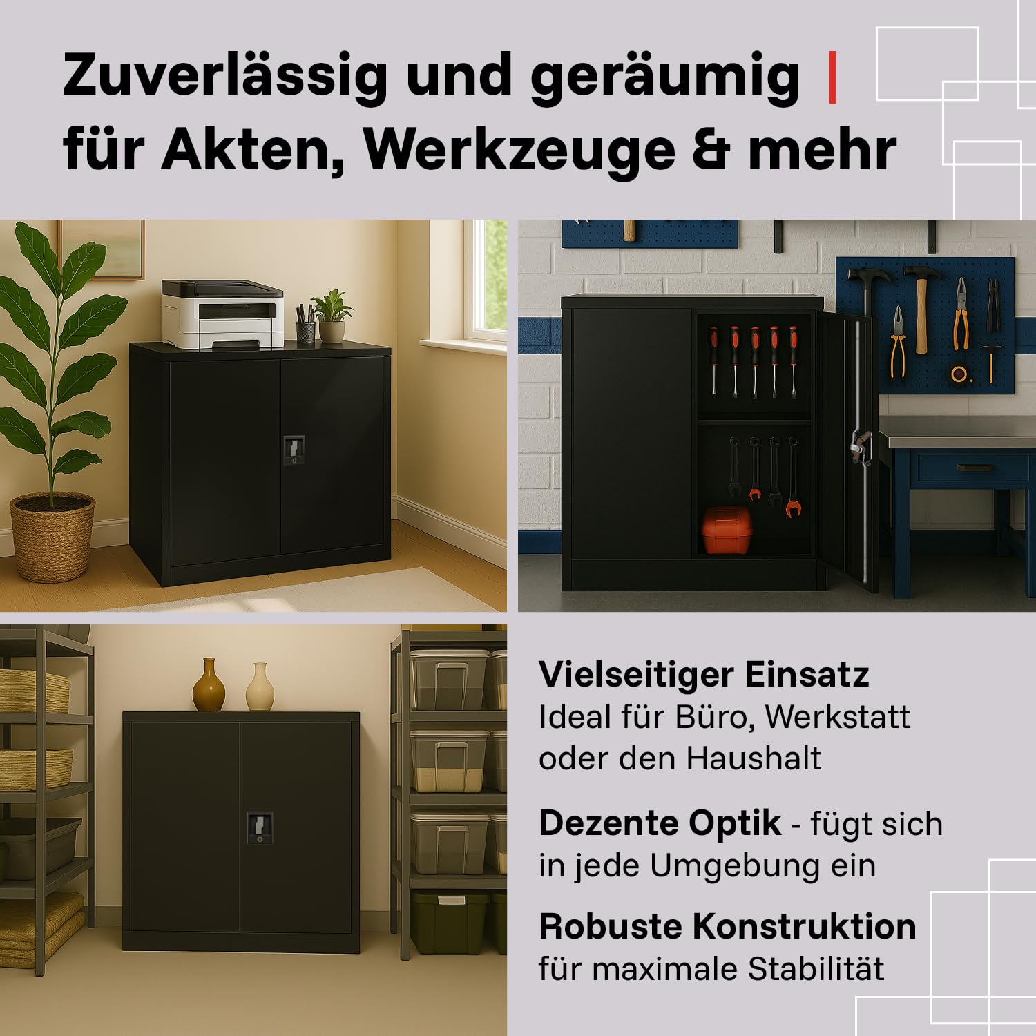 LagerZwei Mehrzweckschrank 90x90x40cm I Metallschrank inkl. Fachboden I Aktenschrank abschließbar, als Werkstattschrank, Büroschrank & Kellerschrank I Stahlschrank robust I Allzweckschrank anthrazit