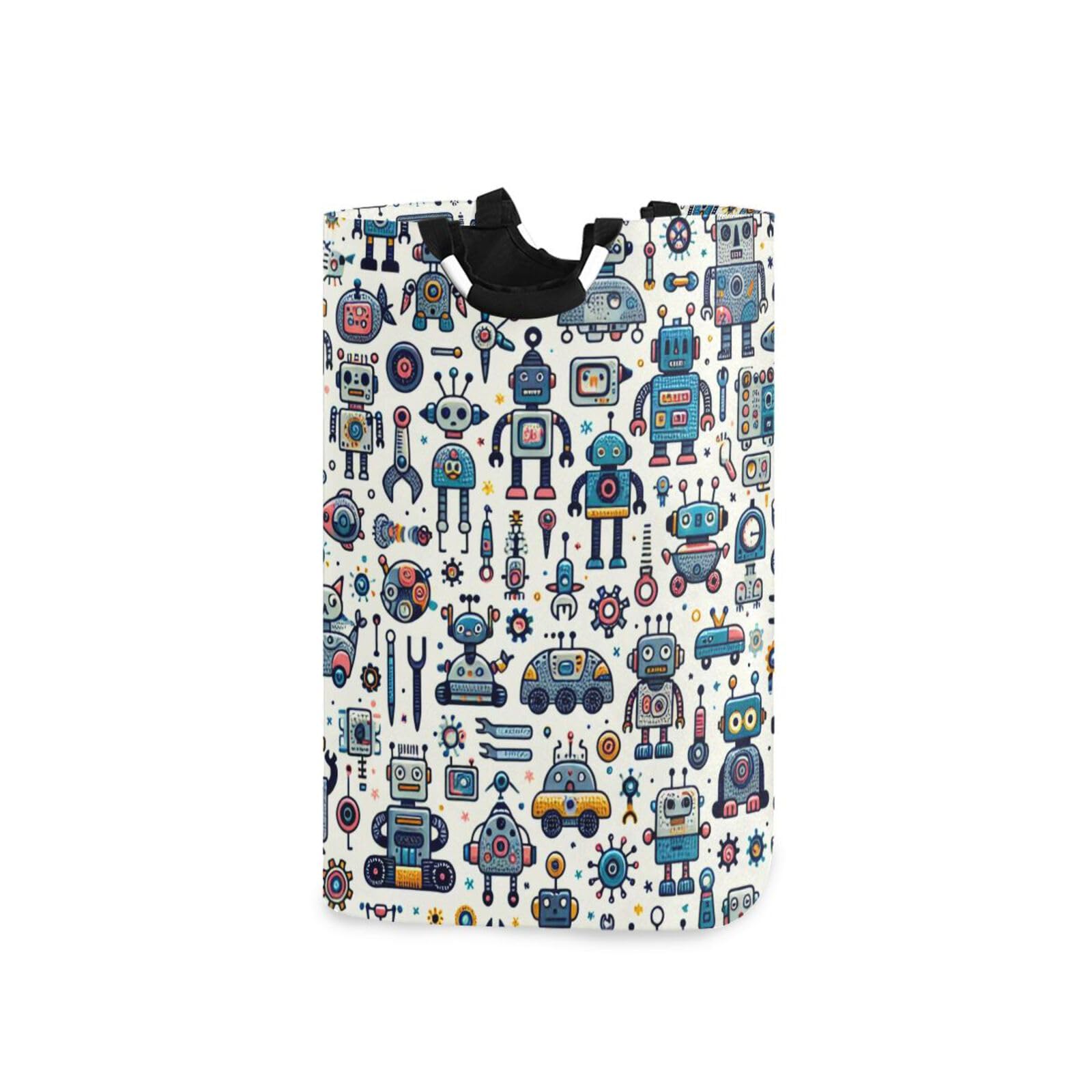 Jihqo Laundry Hamper Basket Cute Robot Pattern Collapsible Nursery Storage Bin Waterproof Clothing Baskets for Home Bedroom Bathroom Washing Room