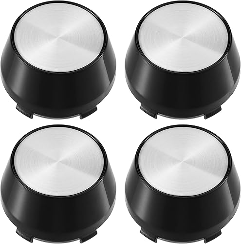 ACROPIX Tapones centrales de rueda con forma de frustum de 2.362 in con 5 clips con adhesivo en tono plateado, color negro, paquete de 4