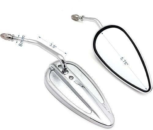 HTTMT MT395 - Par de espejos cromados para carreras con lágrima compatible con H-D 1982-2017 Street Bob Fat Bob