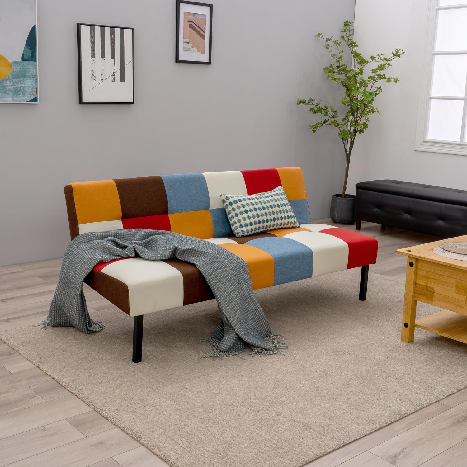 Canapé-lit futon convertible avec fauteuil inclinable pour petit espace de salon 3 places (coloré)