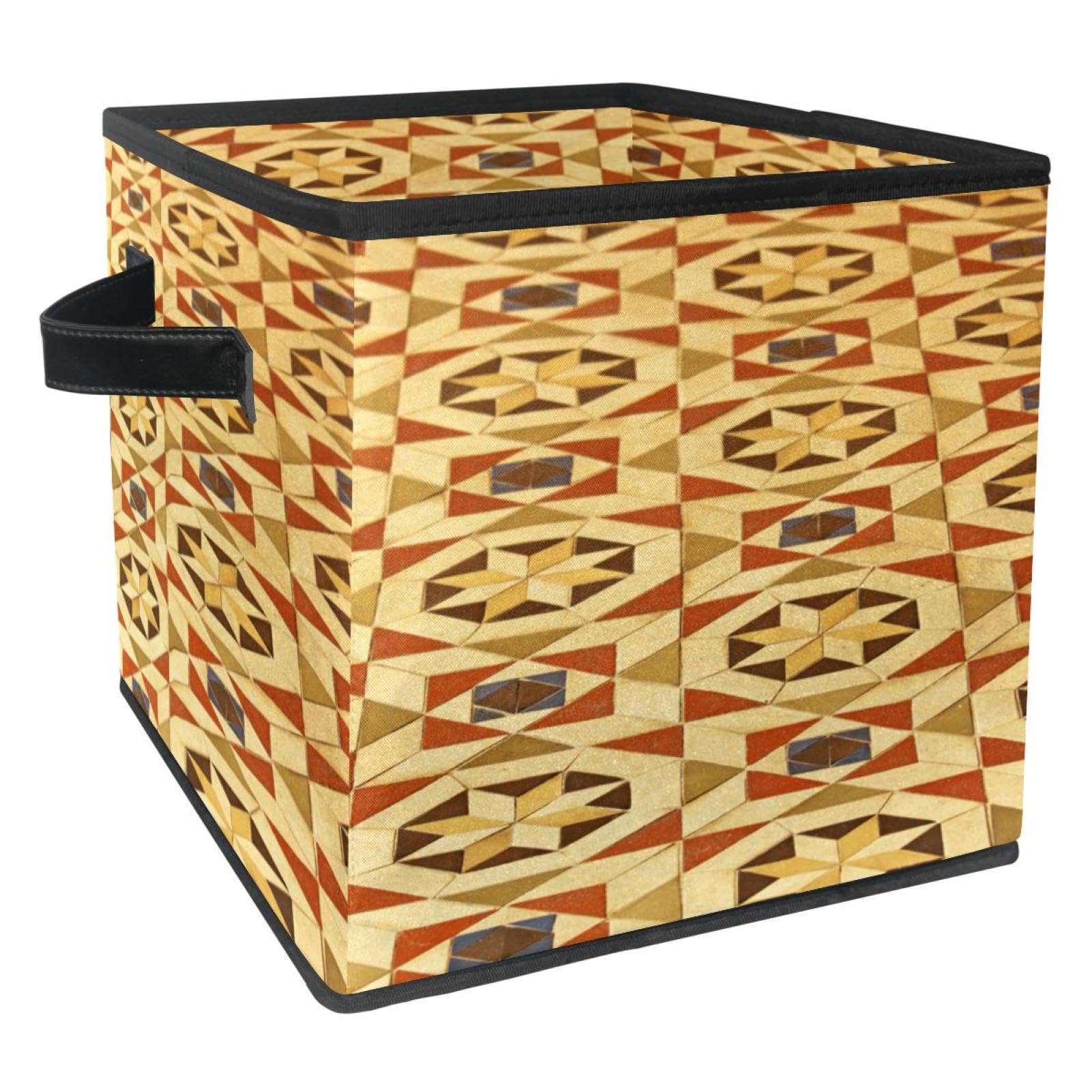 Boîte de rangement cube en tissu motif vintage finitions soignées avec poignées