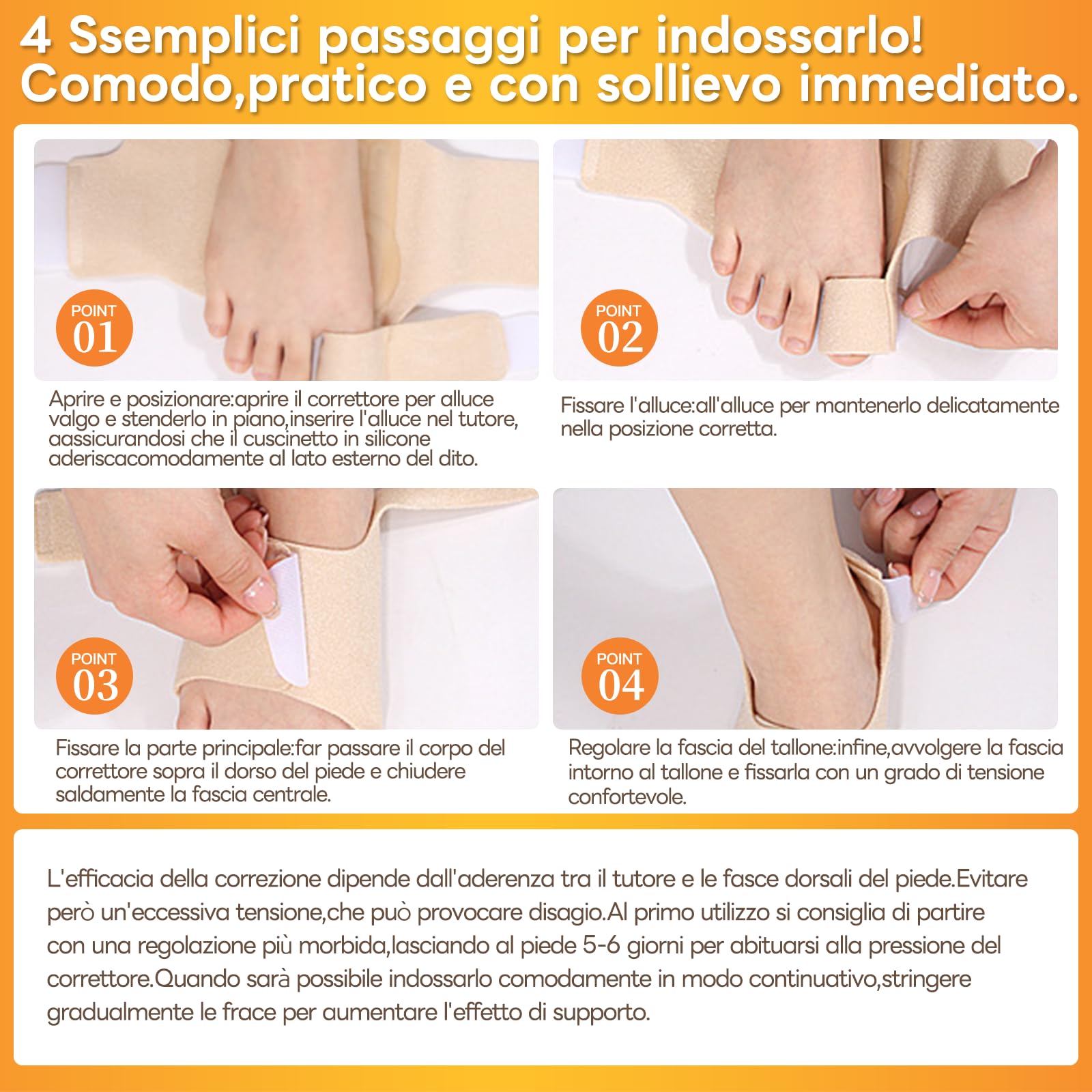 InhwRior Correttore per alluce valgo — dotato di 4 barre flessibili in acciaio inossidabile, con cuscinetto in silicone, migliora la condizione del piede senza dolore, utilizzabile con le scarpe