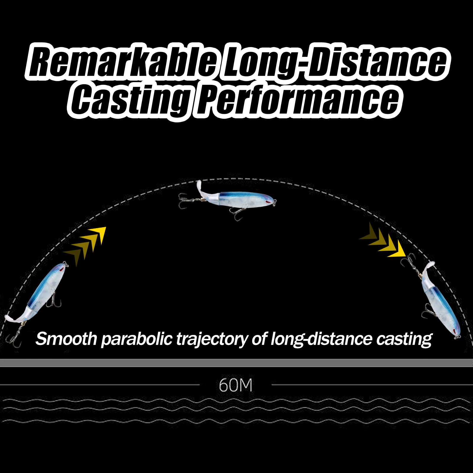 Leurres pour la pêche au Bar en Surface avec Queue à hélice Crankbaits de Surface pour Bar, Truite, brochet, Eau Douce, Eau salée 5 pièces FS/YE-04