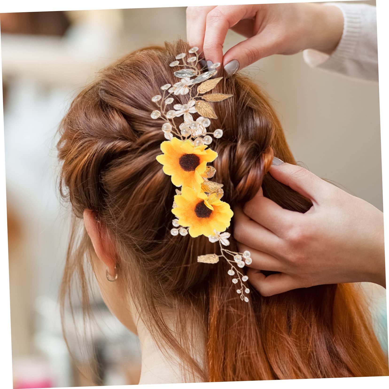 CALLARON Sunflower Bride Headband Wedding Tiara Decorative Floral Hair Accessory for Women Special Occasions Proms Bridal Showers - Image 3