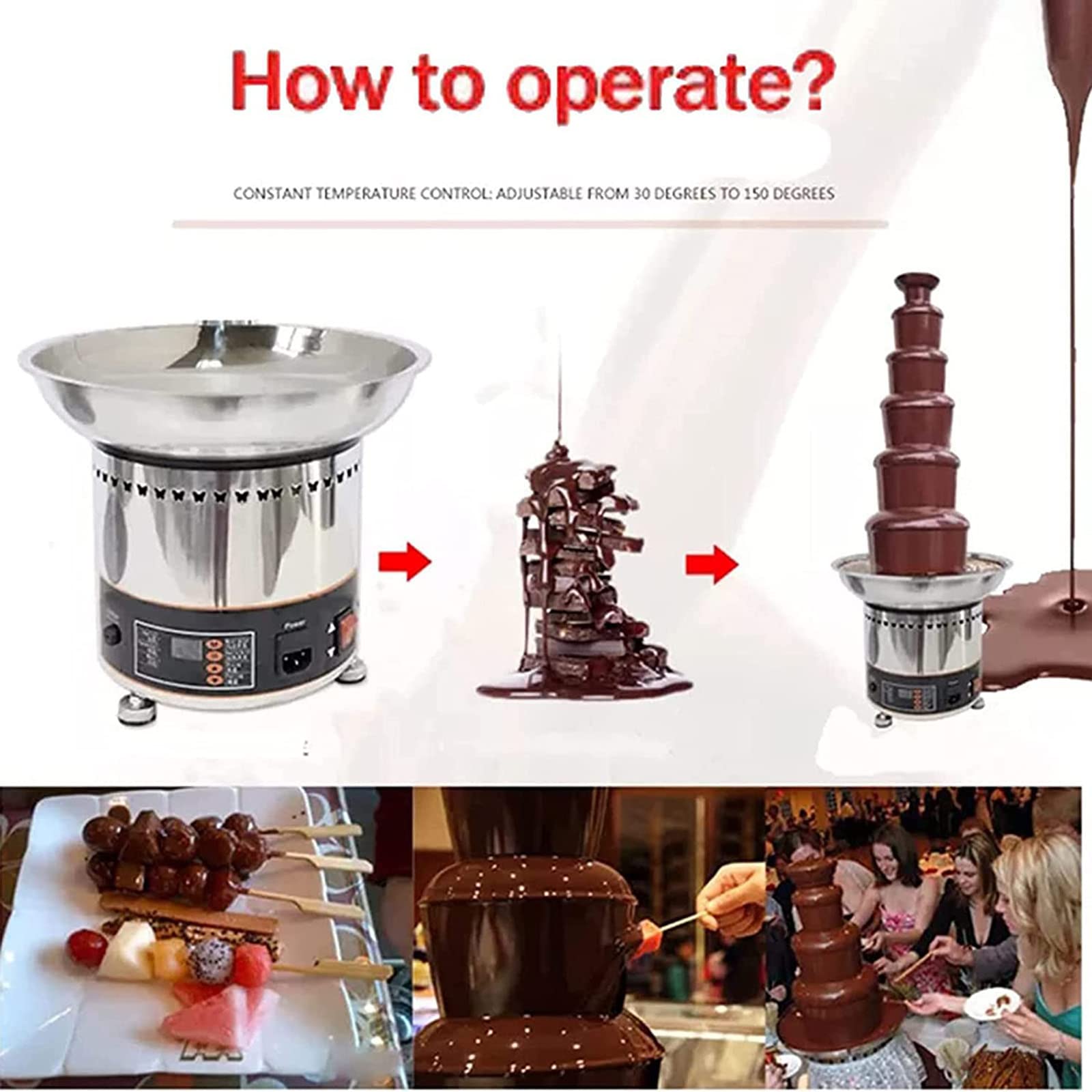 LYDZUSDP 4Tier Electric Chocolate Fountain,Chocolate Melting Machine,304 Stainless Steel Strawberries,Cherries,Marshmallow,Biscuits,Cake Shop,Hotel,House,Restaurant,Banquet