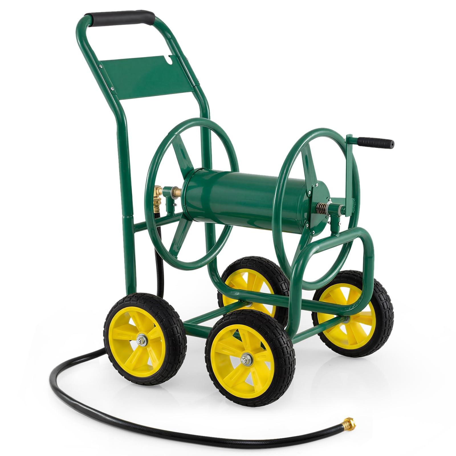 TANGZON Garden Hose Reel Cart, Outdoor Water Planting Cart with 4 Wheels, Portable Water Hose Holder Cart for Patio Lawn Yard (Green,89 x 60 x 98 cm)