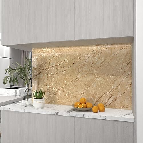 Miniatura 5 de Papel de contacto de mármol amarillo, 35.4 x 197 pulgadas, papel tapiz de mármol brillante para despegar y pegar, papel de pared de vinilo