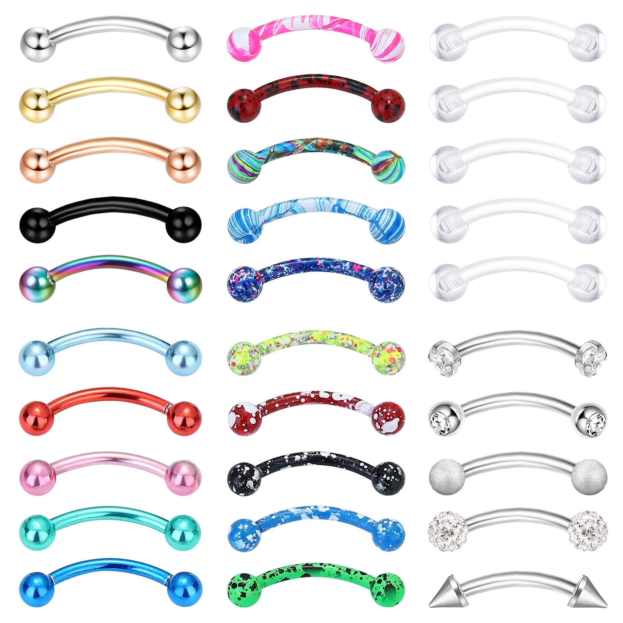 CASSIECA Rook Daith Piercing Jewelry 16G Acero Quirúrgico Anillos de Cejas con Barra Curvada Helix Tragus Snug Lip Ombligo Piercing Rook Daith Pendientes para Mujeres Hombres 10mm