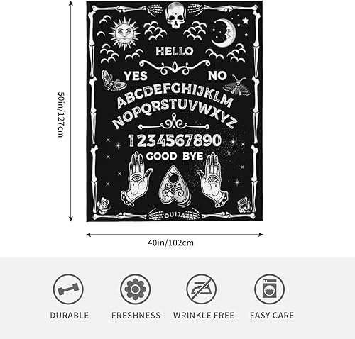 Miniatura 4 de Manta gótica Ouija divertida de terror con diseño de calavera, sol, luna, bruja, negra, para adultos y niños, ropa de cama gótica de Halloween,