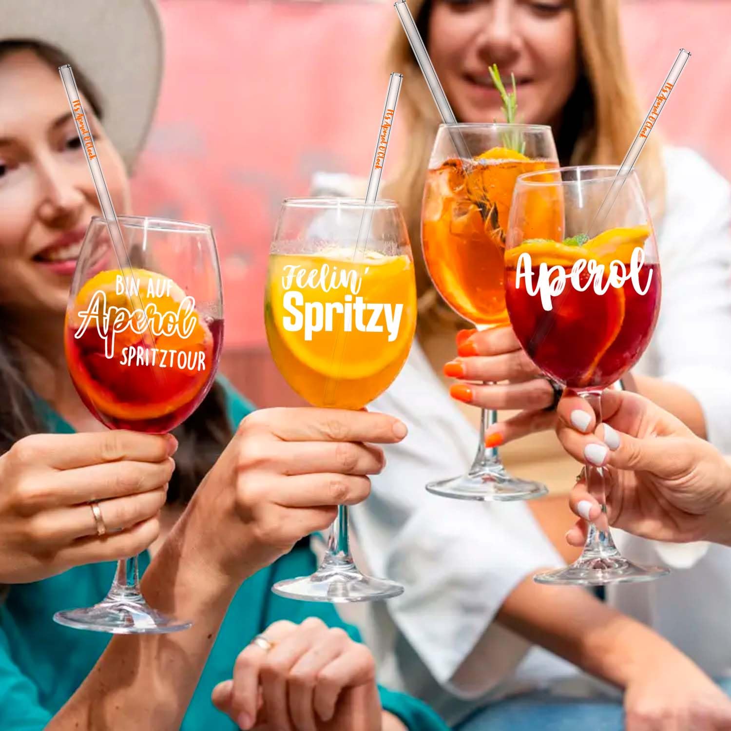 Coffret cadeau 3 verres Aperol Spritz - Verres Aperol de qualité supérieure | Pailles en verre It’s Aperol O’Clock | Sous-verres en liège, idéal pour les amateurs d'Aperol