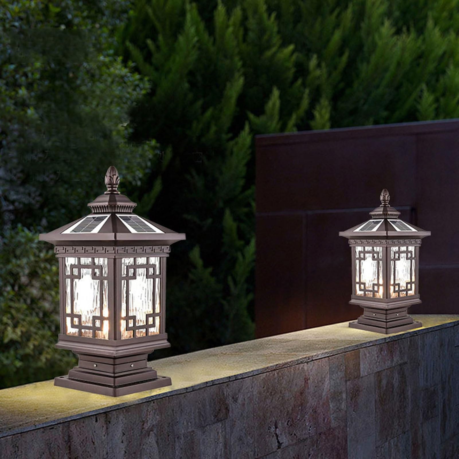 Pfostenleuchten Außenbereich Vintage Industrial Solar Pollerleuchte Aluminium Außen-Solar-Säulenleuchte Wasserdichte Wand Kopf Zaun Post Lights Landschaft Straße Laterne(18 * 38cm)