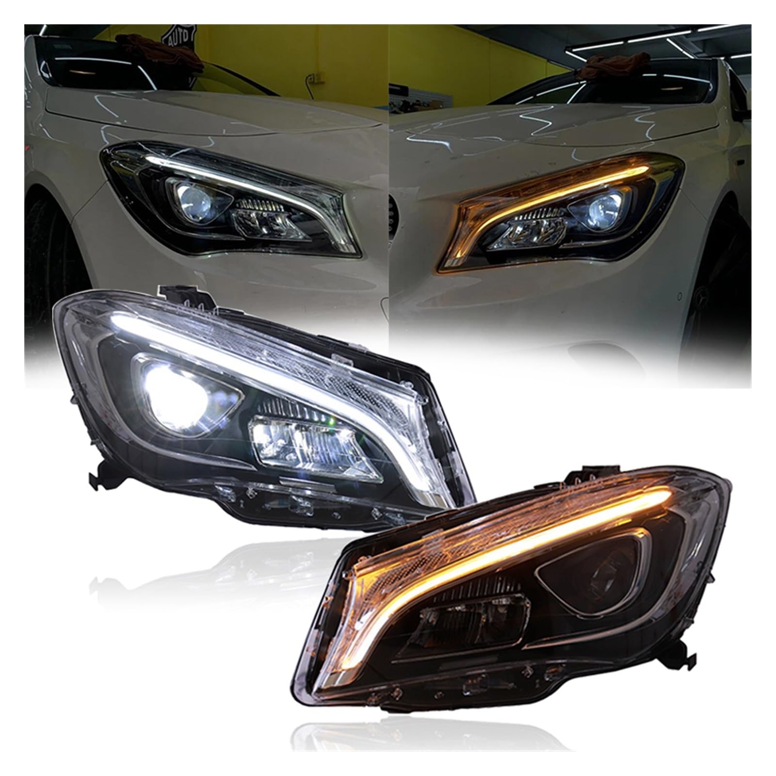 Fari Anteriori per Auto Ford W117 CLA 180 200 220 250 260 2013-2019 con luci diurne a LED e indicatori di direzione.