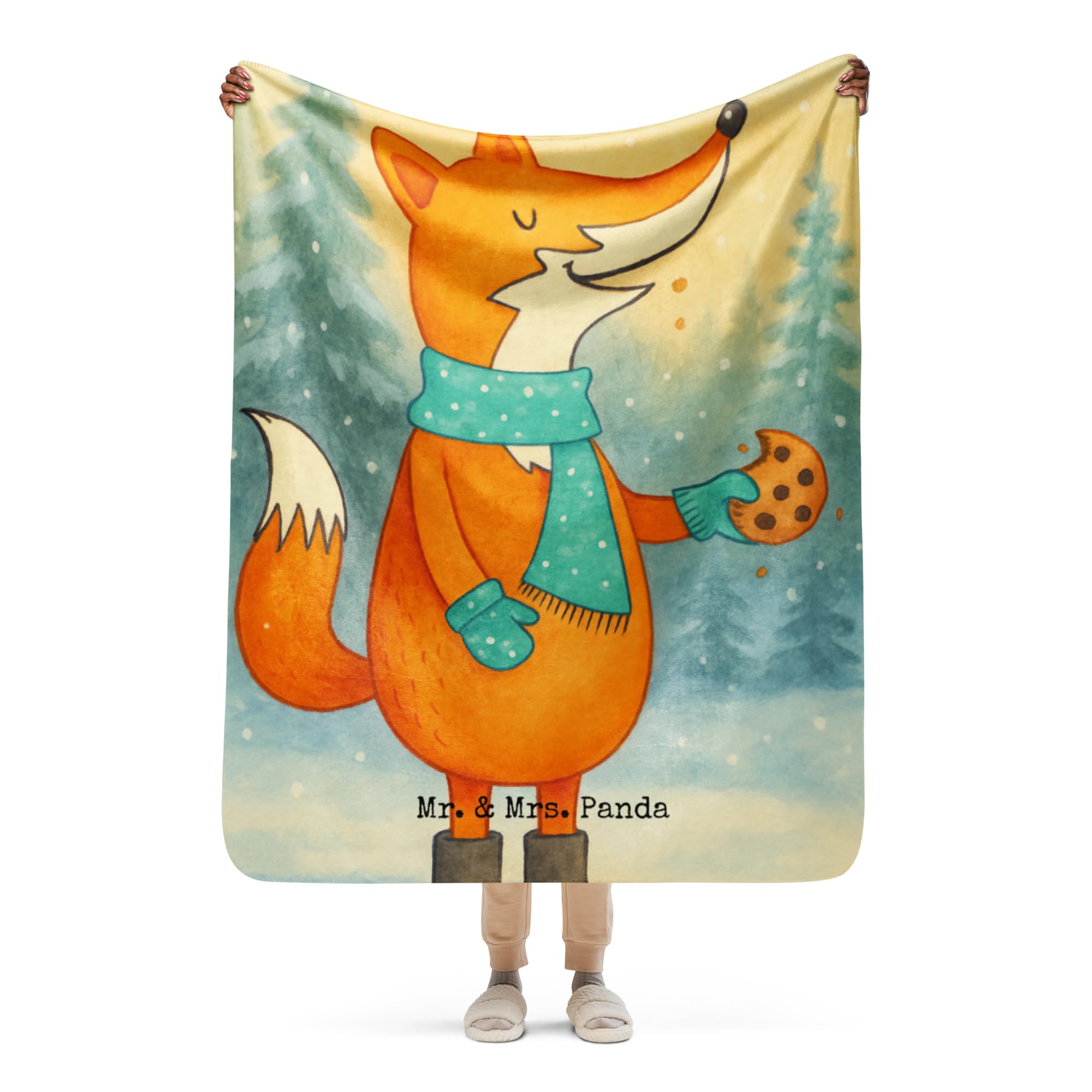 Mr. & Mrs. Panda Tagesdecke Fuchs Keks Design 130 x 155 cm - Geschenk, Wärmedecke, Weihnachtlich, Frieren, Weihnachten, Winter, Plaid, Plätzchen, Heimdecke, Kekse, Kuscheldecke, Decke