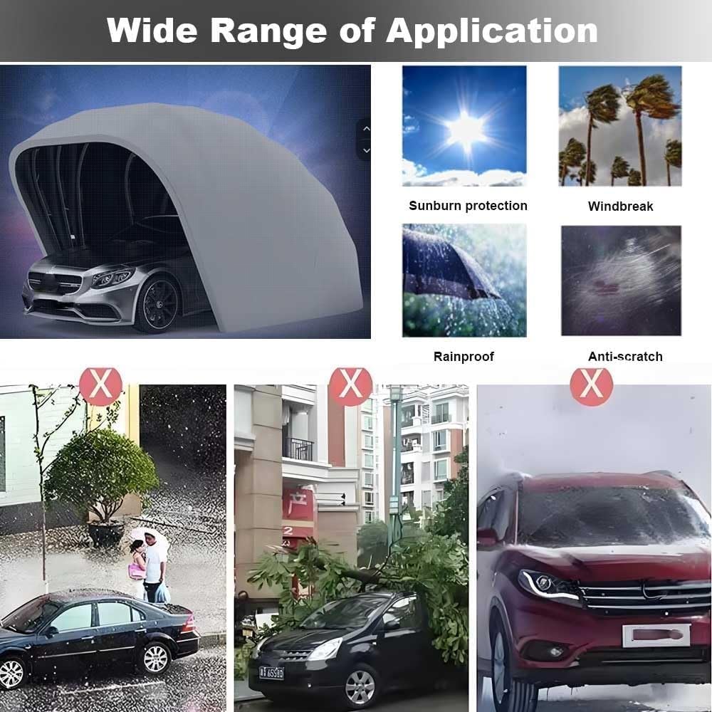 Stainless Steel Grey Carport, Foldable Retractable Car Awning, Semi-Automatic Durable Shelter, Mobile Folding Garage ，Durable Breathable Easy，L5.9m * W 2.7m * H 2.45m