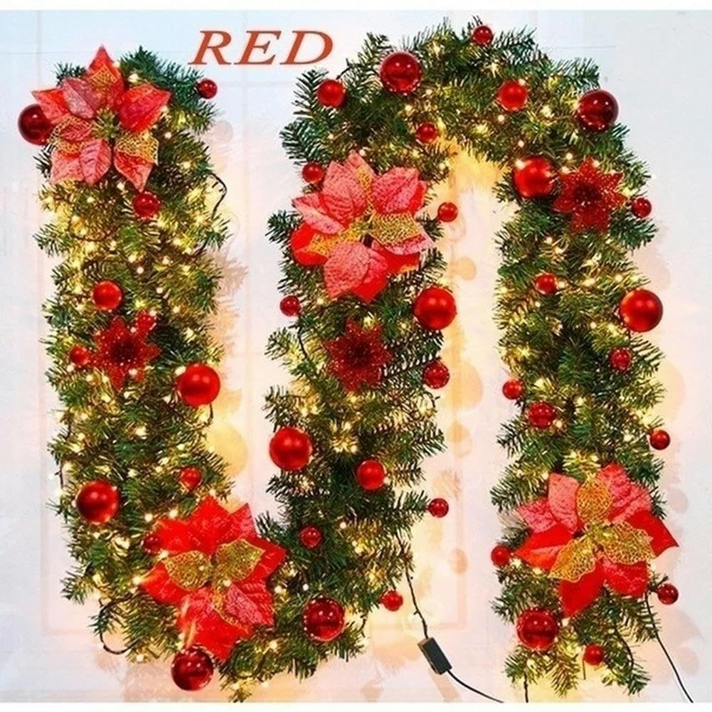 Entgoinggo Guirlande de sapin de Noël artificiel - 190 cm - Toucher réaliste - Pour cheminée, table, cheminée, mur, intérieur et extérieur