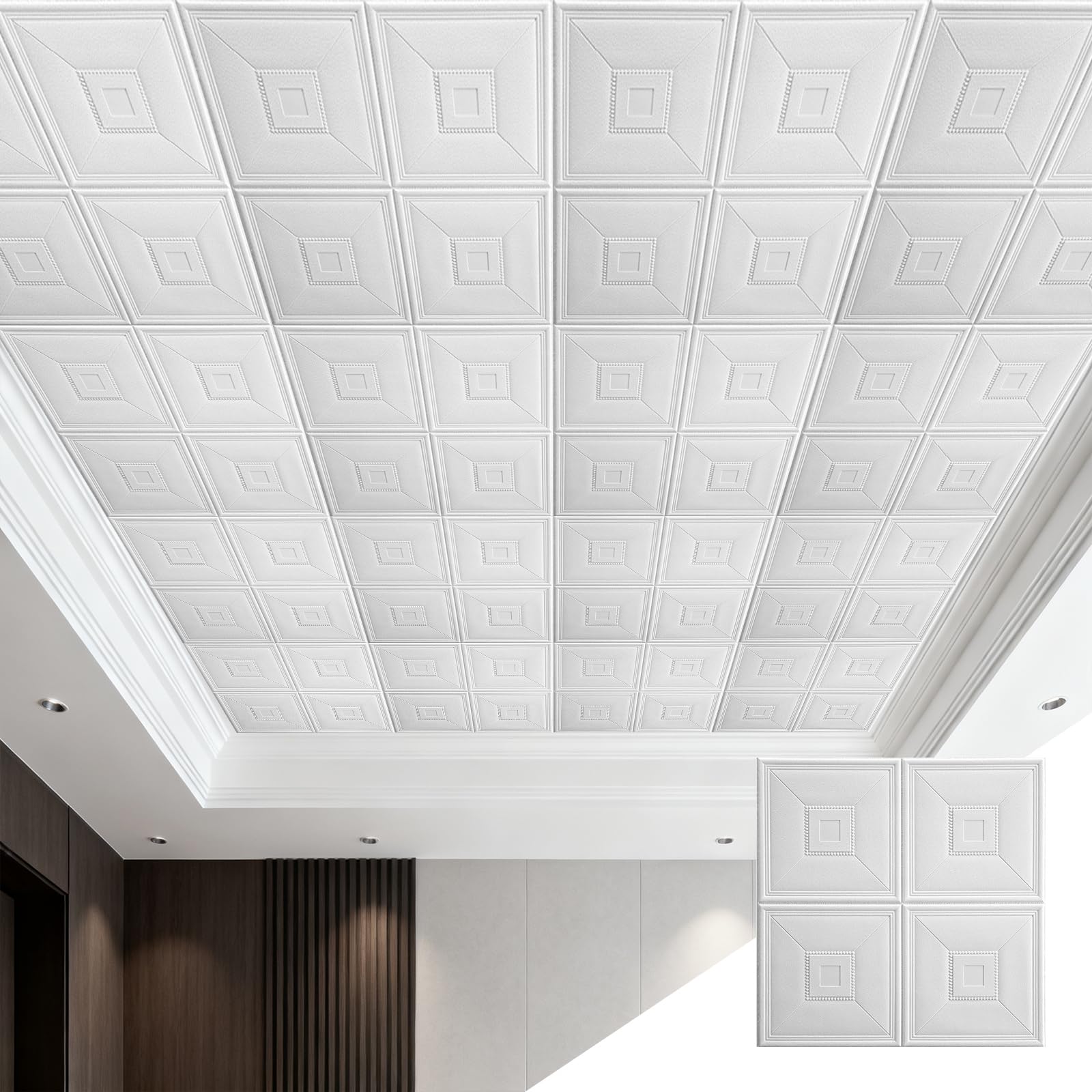 GoldeneAmeisen Adhesive Ceiling Tiles,Ceiling Panels 3D,Easy Installation,Flexible And Crack-Resistant,Easy To Cut,Thicken,For Walls Feature Bathroom Bedroom Adults Hallway