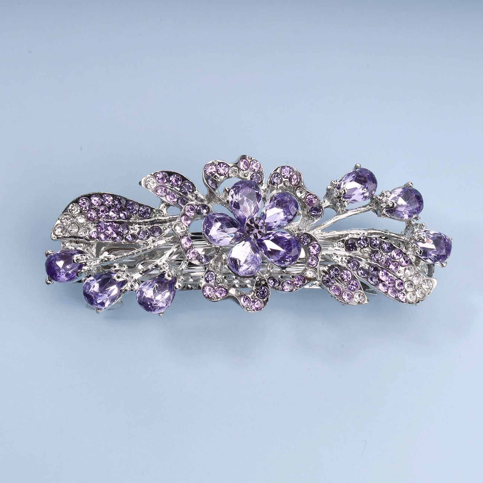 Barrette à Cheveux Fleur Cristal Violet - Nuances Multiples - Neuve Sans Boîte