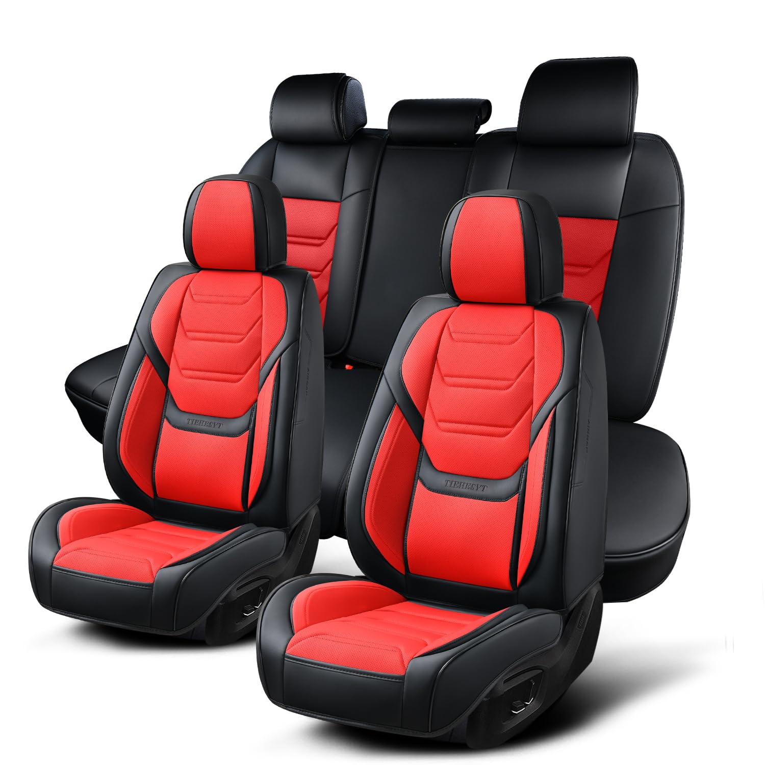 TIEHESYT Car Seat Covers Full Set, Breathable Leather Automotive Front and Rear Seat Covers, Car Seat Protectors Full Set, Compatible with Most