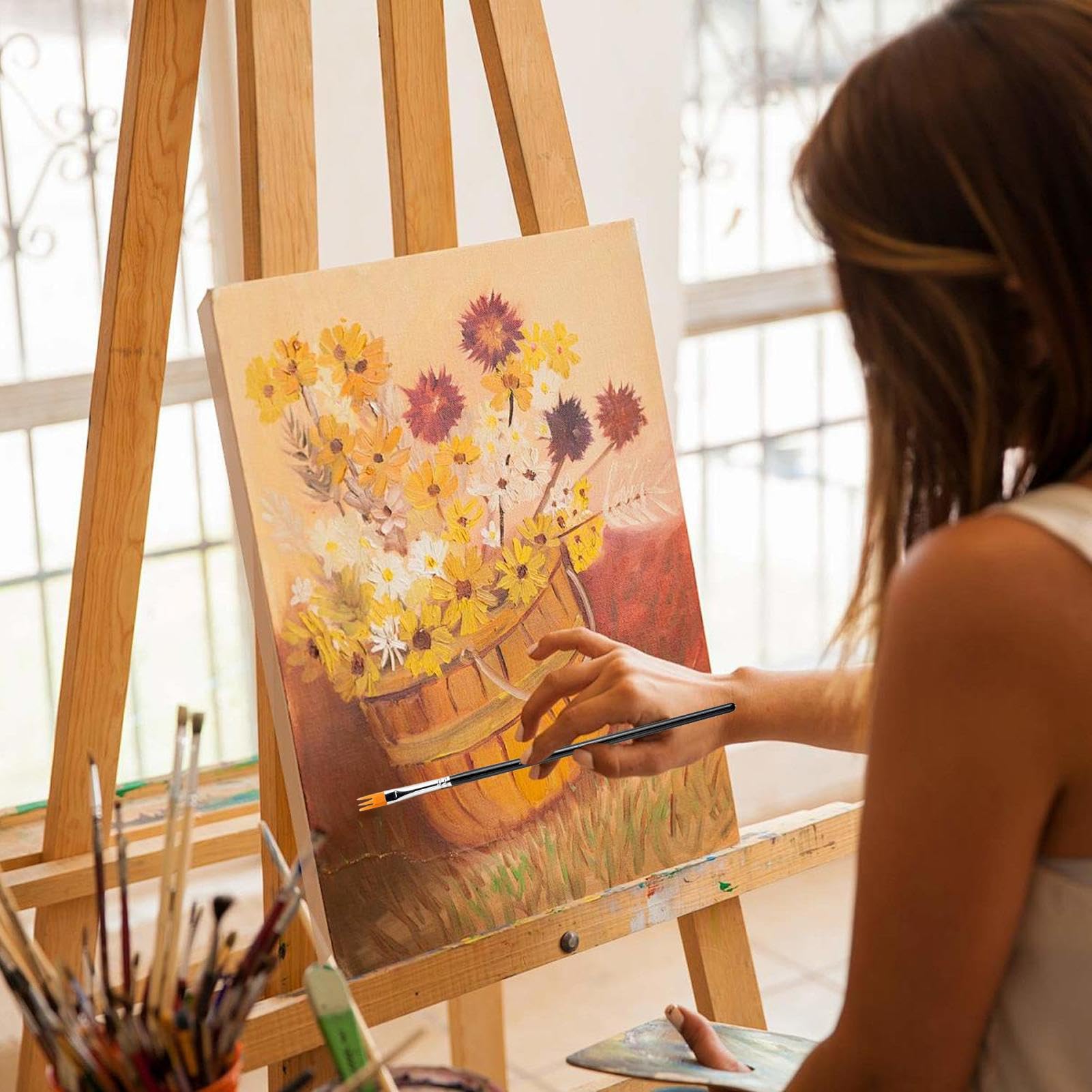 Pinceles De Pintura para Artistas, Ergonómico 4 Piezas Herramientas Pluma | Pinceles para | para Colorear en Clase Y Dibujo De Adultos