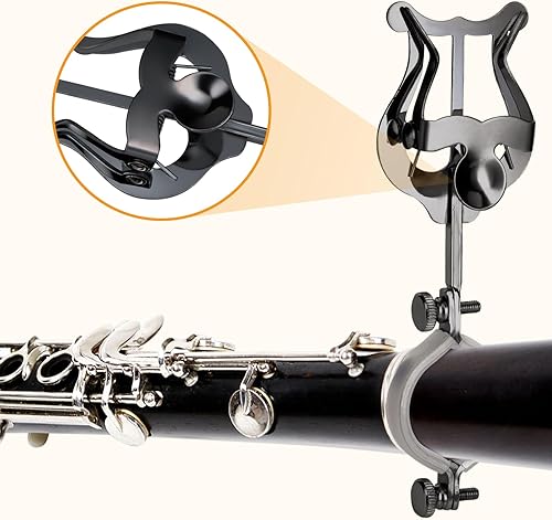 Miniatura 5 de Lira de clarinete, paquete de 2 soportes de lira negra para banda de marcha, clip de partituras de oboe de clarinete de 6.02 pulgadas y carpeta