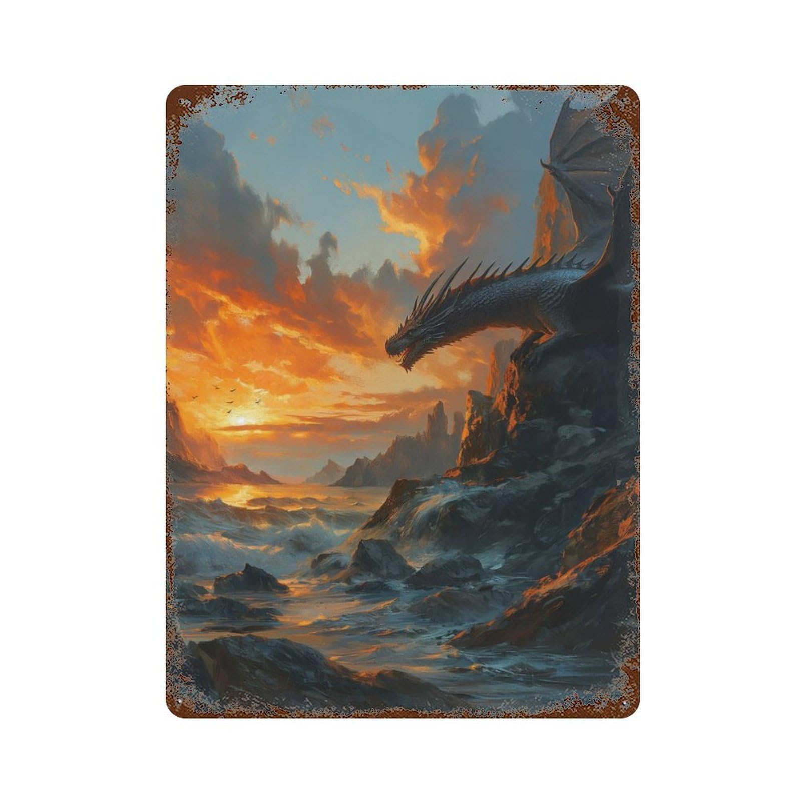 Sunset Dragons Watch Retro Metal Sign 15.7"x11.8", Shabby Chic Decor for Garage, Pub Or Kitchen