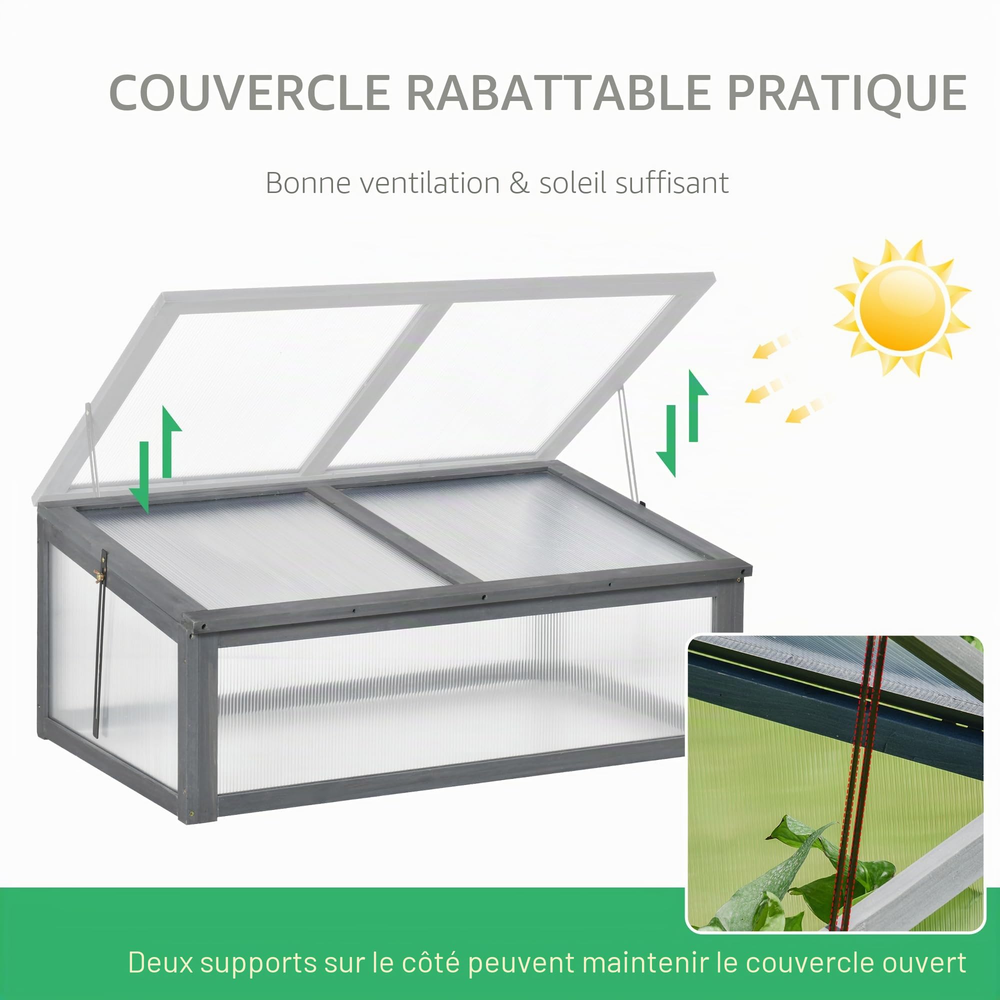Outsunny Serre Froide en Bois pour Plantes 100 x 65 x 40cm Gris
