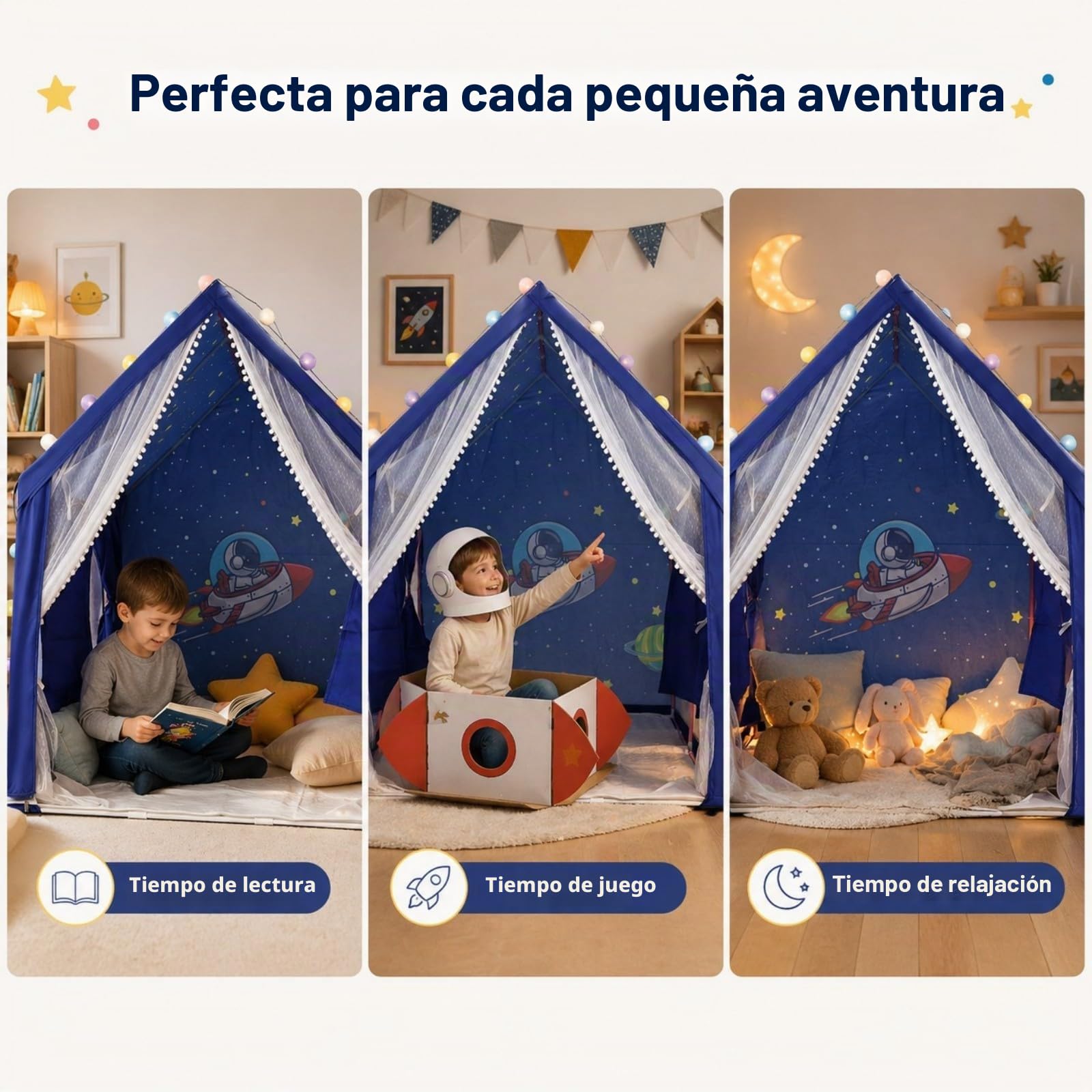 Tienda de Juegos Infantil con Luz LED y Alfombrilla Antideslizante | Tienda de Campaña Montaje Rápido, Dimensiones 160×105×128cm, Amplia Casita Infantil para Juegos en Casa, para Niños y Niñas