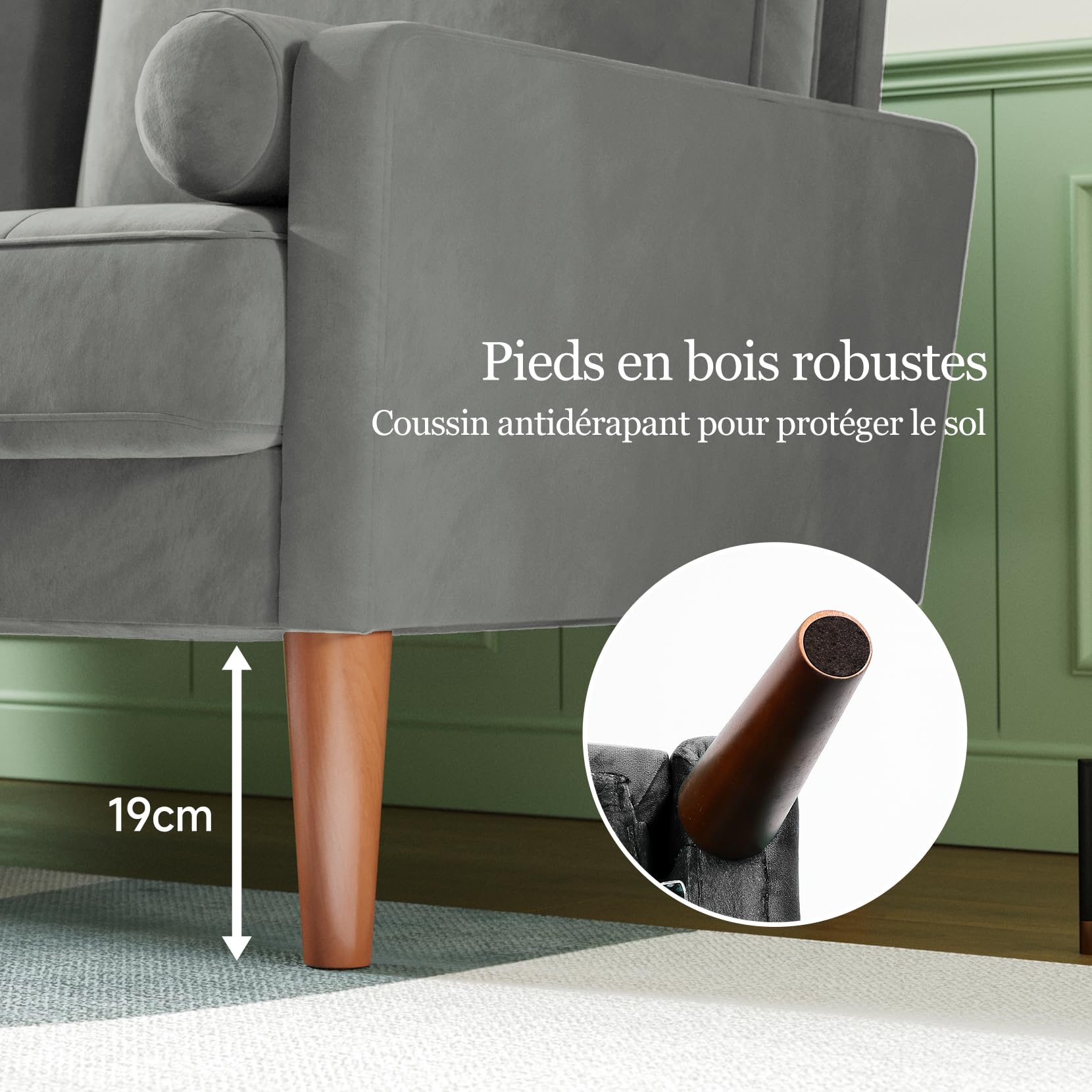 Vesgantti Petit Canapé 2 Places en Velours Gris 121cm Coussin à Ressorts, Accoudoirs, Salon Moderne, Causeuse Fixe