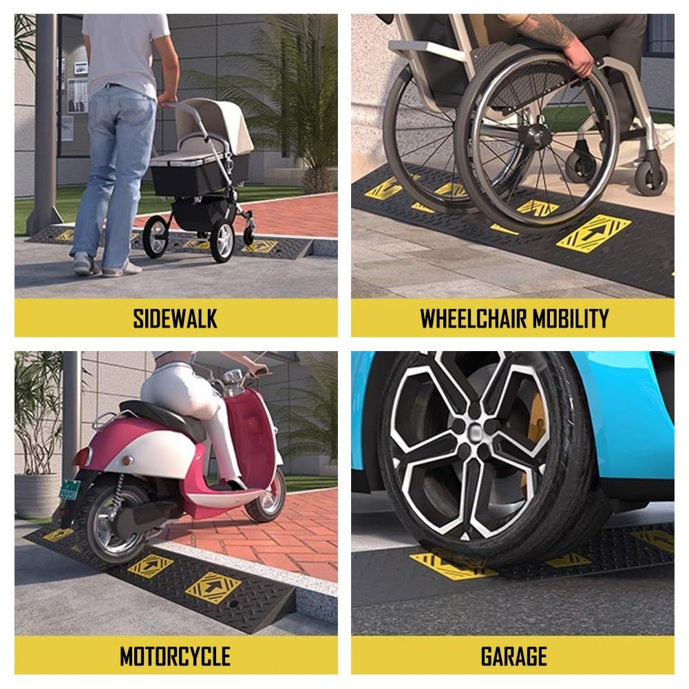 Antypoślizgowa gumowa rampa progowa do wózków inwalidzkich, skuterów, samochodów, ciężarówek, rowerów i motocykli, wysokość 13 cm, idealne rozwiązanie dostępu do podjazdu