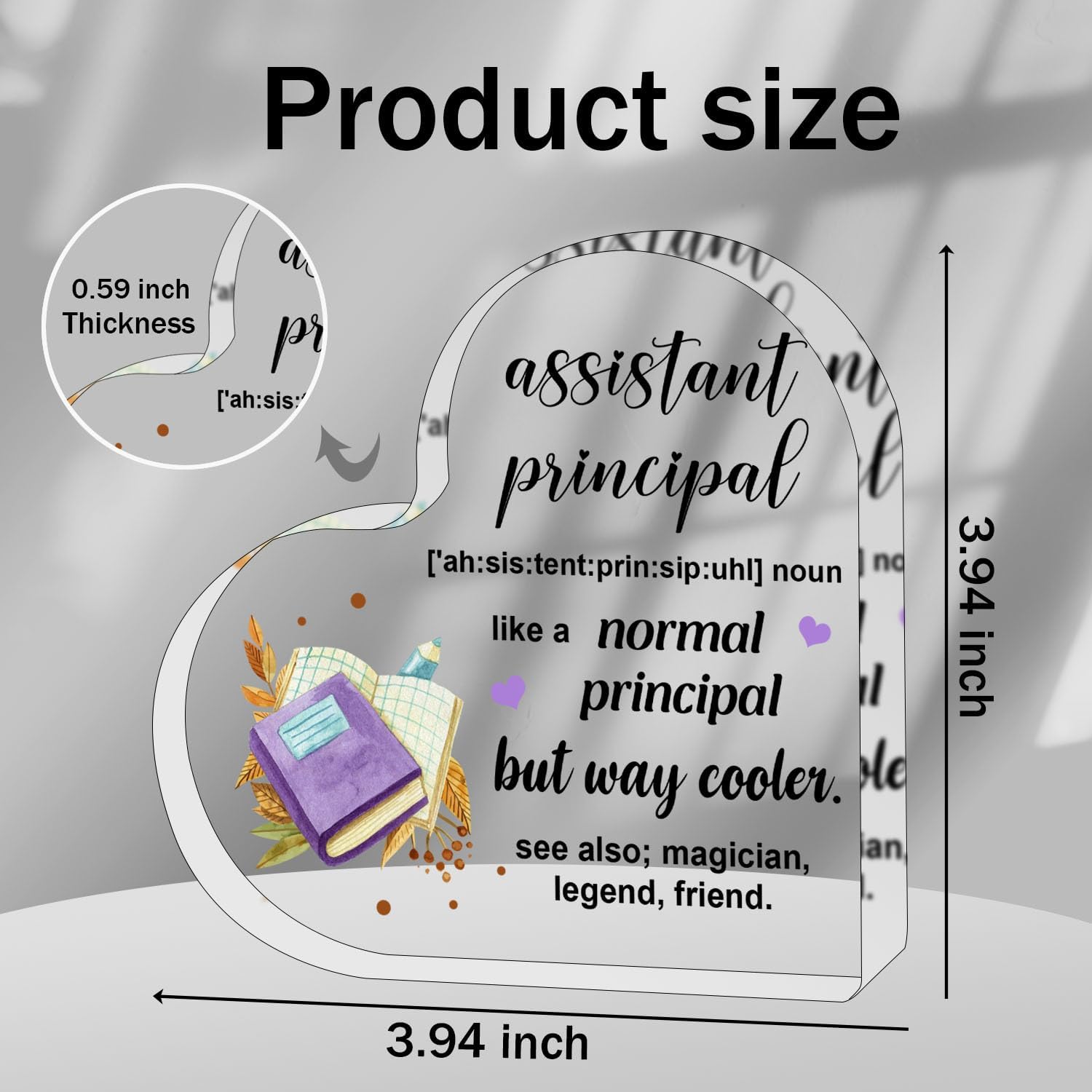 Assistant Principal Gift for Women Men,Inspirational Gifts for Women,Thank You Gifts for Assistant Principal,Heart Shaped Acrylic Desk Decorative Sign for Home Office - Image 2