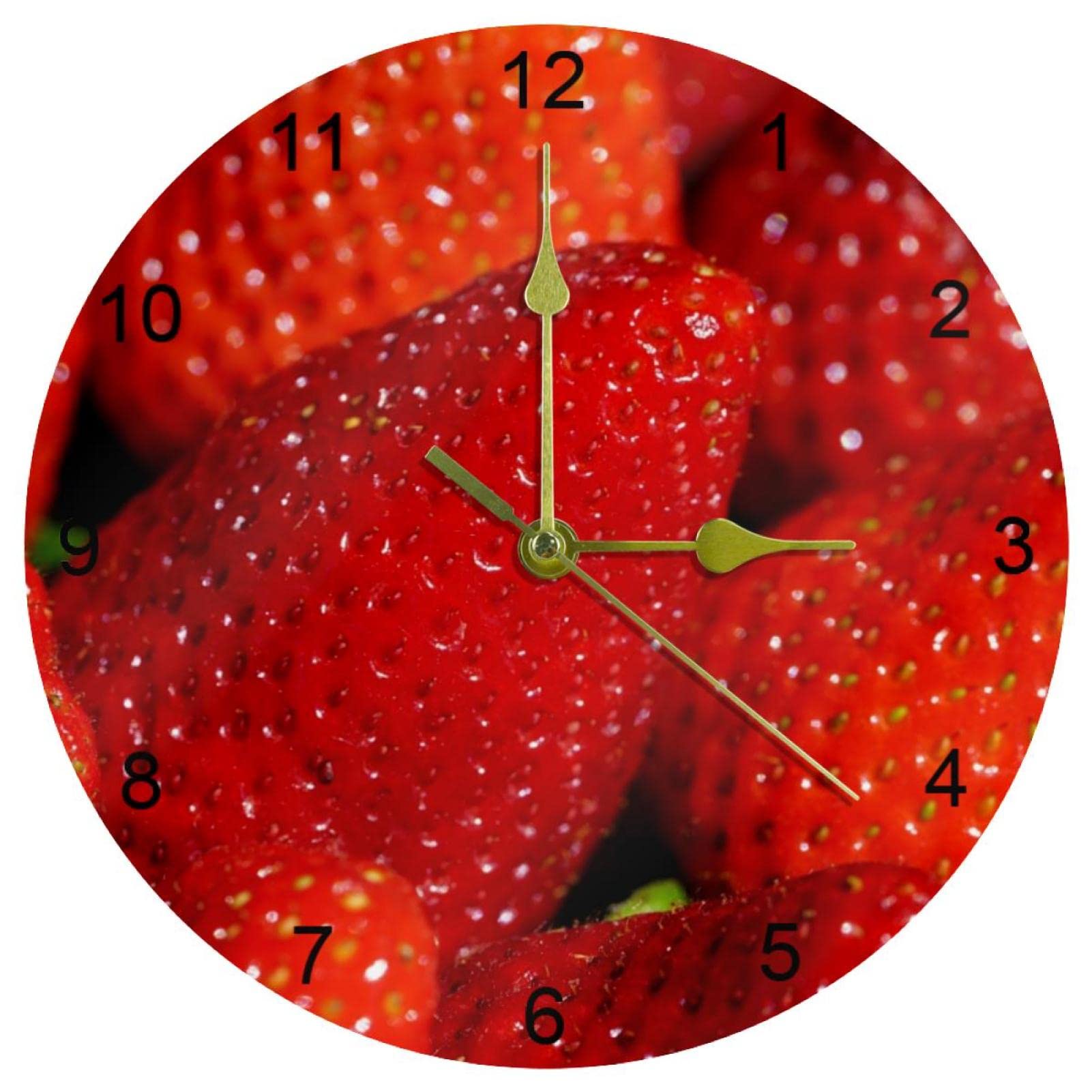 Horloge murale silencieuse fraise 25 cm rouge avec grands chiffres arabes pour la cuisine